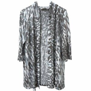 BELLE Kim Gravel Cardigan Hoodie Size Large Gray Leopard Womens Top NWOT